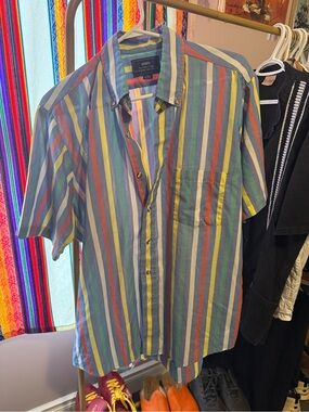 Sears Multicolor Vertical Stripe Short-Sleeve Button-Up Shirt